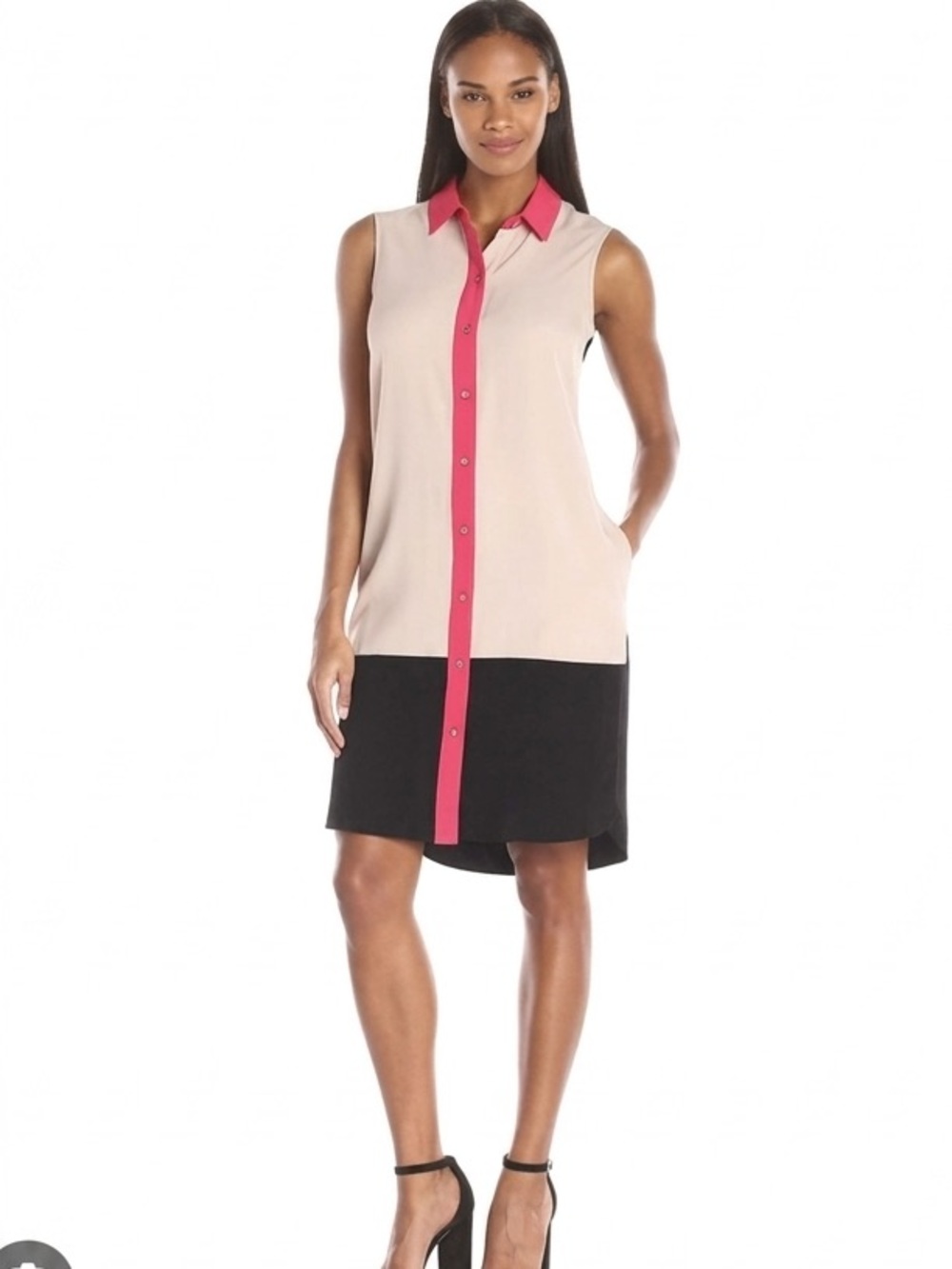 Calvin Klein NWT Dress Collared Colourblock Dress Size 8 tan black & pink